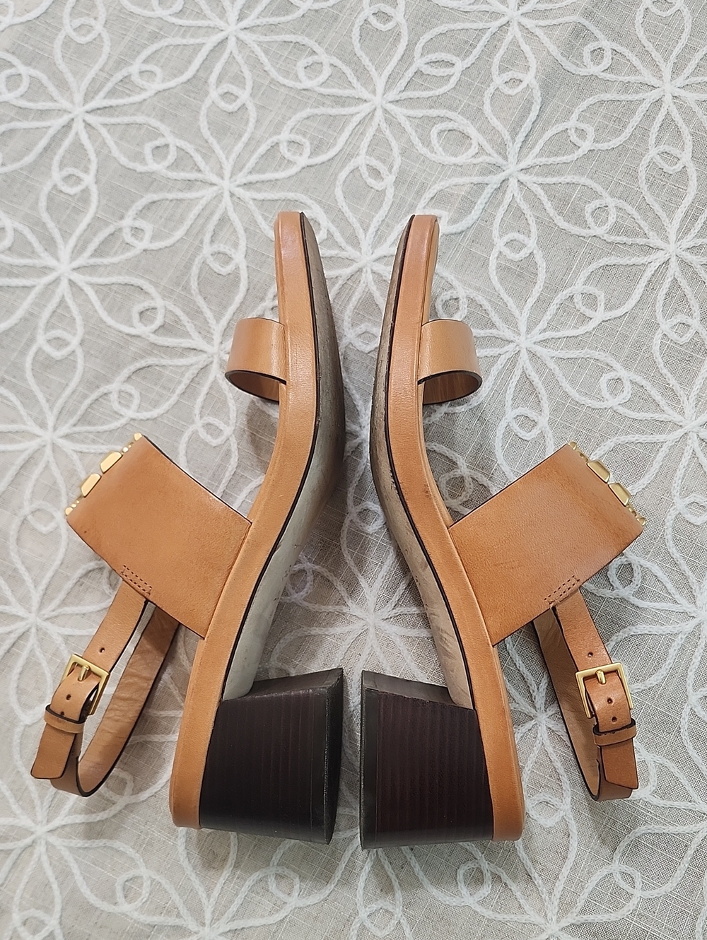 Tory Burch Eleanor Heel Leather Sandals Size 8 - Picture 5 of 14